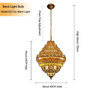 Turkish Lamp Vintage Chandelier Moroccan Lamp Etching Pendant Light Crown Gold Iron Hollow Arabic Ceiling Hanging Light Pendant Lighting for Kitchen Island Restaurant Hallway Foyer
