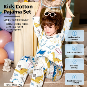 AILEBE Kids Pajamas Sleepwear Set Soft Breathable Cotton Summer Pajama CutePrints Elastic Waist No Tummy Squeeze Loose Cuffs Neck Friendly Fit Pambahay Pantulog For Baby Boys Girls 0-10 Years