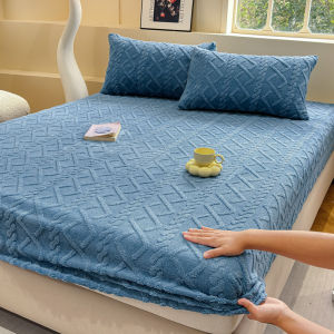 Velvet Full Garterized Bedding Milk Fleece Bed Sheet Cover Soft Flannel Thick Bedsheet Pillowcase