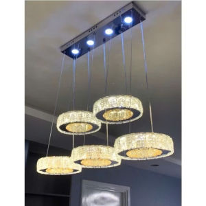 Đèn thả trần pha lê 5 vòng ngang- tròn hiện đại sang trọng 3 chế độ ánh sáng
