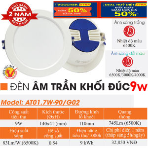 ( Bảo Hành 2 Năm )ĐÈN LED DOWNLIGHT ÂM TRẦN (7W - Phi 90 ) ( 9W - Phi 110) ( KHỐI ĐÚC )( Nguồn Liền )Siêu Sáng Tiết Kiệm Điện