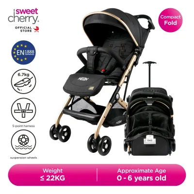 Sweet Cherry Luxury Gold Frame & Compact Folding Baby Stroller SC707 Neon Stroller with Pulling Rod Can Up To 22KG