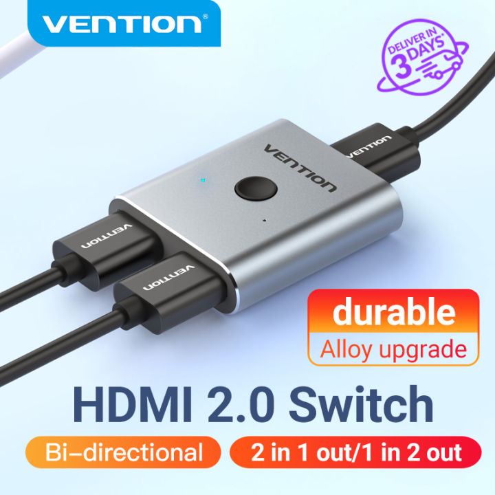 HDMI Switch HDMI Splitter, 4K@60hz Aluminum HDMI 2.0 Switcher 2 in 1 Out,  HDMI Splitter 1 in 2 Out, Bi-Directional