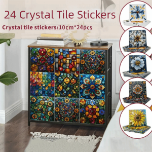 CANICECA 24PCS Multicolor Tile Decorative Decals Self-Adhesive PVC Wall Sticker Modern Artistic Pattern Tile Wall Decal Home Decoration