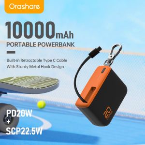 Orashare PR10 PD20W Portable 10000mAh Built in Retractable Type C Cable & Hook For iP 16