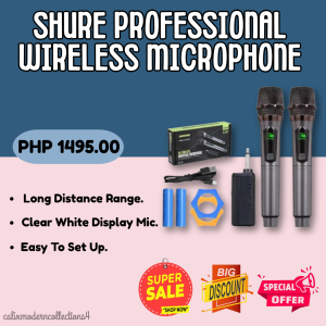 High Quality PROFESSIONAL WIRELESS MICROPHONE | UHF All Metal Dual Cordless Dynamic Microphone System with Rechargeable (Work 7 hrs)with Bluetooth | Handheld Cordless Professional Karaoke Microphone | Auto Connect 200 ft Range.