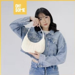 Tas Rantai Buaya Tas Bahu Kulit Nylon Hitam Glossy Putih Shoulder Bag Leather