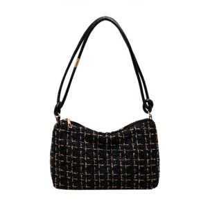 CUTE DIY Dacron Woolen Plaid Underarm Bag Appliques Hobos New Luxury Designer Handbags Elegant Korean Style Purse Crossbody Bag Women
