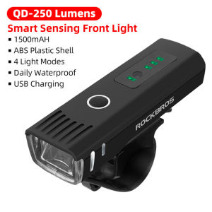ROCKBROS ไฟหน้าจักรยานอัจฉริยะ250Lumens 1500MAh เซ็นเซอร์ไฮไลท์ MTB ไฟจักรยานเสือหมอบไฟฉายคาดหัวสำหรับปั่นจักรยาน