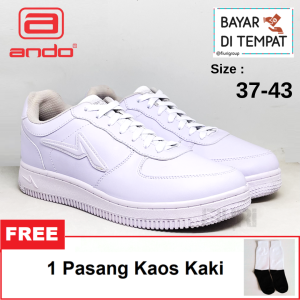 FIURI - ANDO - TRICKS 37-43 FULL PUTIH - Sepatu Kets Pria - Sepatu Sneakers Pria - Sepatu Olahraga Sport Pria - Sepatu Casual Kanvas - Sepatu Jogging Lari Fitness Gym Senam Pria - Sepatu Sekolah Bertali SMP SMA