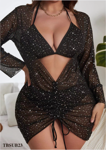 Three-Piece Plus Size Swimsuit Set with Luxurious Patterns (TBSUB23) - Big Size (65-130kg)