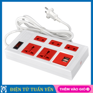 Ổ cắm Điện Quang ECO ĐQ ESK 5ECO 2A (5 lỗ 2 cổng USB 2.0A màu trắng đỏ) - Hàng chính hãng