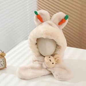Mũ Len Tai Thỏ Đính Cà Rốt Liền Khăn Cho Bé 1–5 Tuổi – Lông Nhung Mềm Mịn Giữ Ấm Đầu–Tai–Cổ