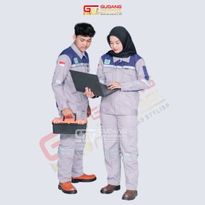 wearpack STELAN kemeja safety lengan panjang warna ABU MUDA KOMBINASI BENHUR