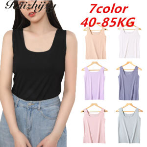 Ruizhijzg Singlet women Ice Silk Summer Women Vest Seamless Camisoles Plain Color Slim Fit Ladies Inner Wear Tank Top Plus Size Undershirt Black White Grey