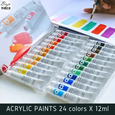 Acrylic 24 Colors 12ML Paint set BujoWorld Painting Art Pigment Supplies Set for Artists Beginners student DIY Hand Painted Canvas Wood Ceramic Fabric & Crafts