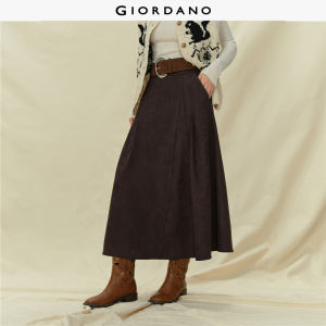 Giordano Women Peach-skin knit pleated max skirt Free Shipping 18465225