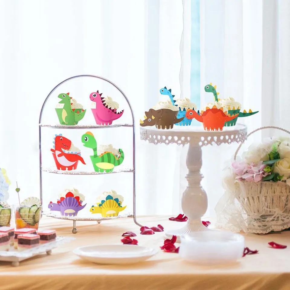 Decorazioni per Cupcake - Forniture per Feste di Dinosauri per Bambini Ragazzi 3 Tier Supporto Alzata per Torta in Cartone Decorazione di Compleanno