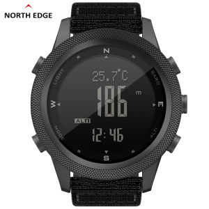 NORTH EDGE Alloy Case Military Tactical Mens Watch Outdoor Sports Pedometer Compass Altimeter Barometer Sports 50M Waterproof Swimming Digital Watch APACHE 46 Jam Tangan Lelaki