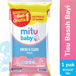 Mitu Baby Tisu / Tissue Basah Fresh and Clean Wipes 50s Beli 1 Gratis 1