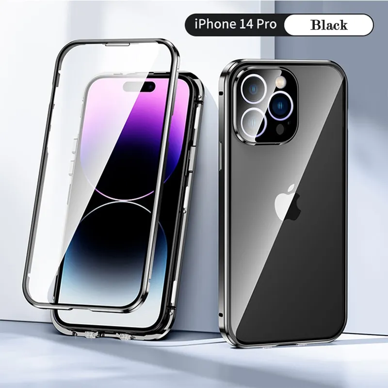 For Apple iPhone 15 14 Plus 13 12 11 Pro Max Phone Case, 360° Metal  Magnetic Adsorption Cases Metal Alloy Frame Camera Protection Double Sided  Glass