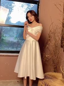 White Formal Civil Wedding Dress Graduations Baptismal Dedication Kasal Binyag Fashion Dress on Sale㏇X0407