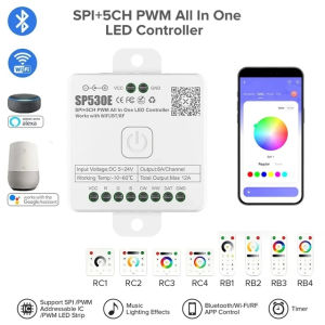 Sp530e tất cả trong một bộ điều khiển LED Wifi Alexa Google nhà BT 5ch PWM SPI pixels đèn Dải LED ws2811 ws2812b sk6812 fcob 5V-24V