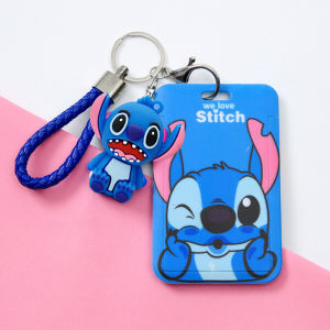 Cartoon Student Portable Stitch Credit ID Card Lanyard 3D Doll Card Case Keychain Card Holder