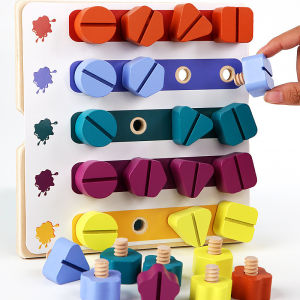 Children Wooden Screw Building Blocks Nut Disassembly Shape Color Matching Montessori Sudoku Game Exercise Hands-on Ability Montessori Educational Baby Toddler Toys for kids education learning