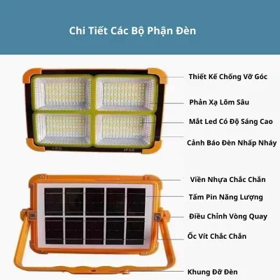 Đèn Năng Lượng Mặt Trời Đa Năng Cầm Tay Đèn pin cầm tay siêu sángChống Nước IP66Có Đèn Cảnh Báo5 Chế SángCắm trại