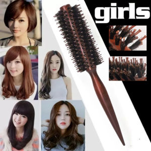 Bristle Round Styling Blow Dryer & Curling Roll Hairbrush with Wooden Handle for Women and Men