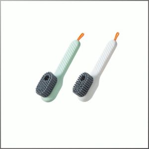 เครื่องมือแปรงรองเท้า ขจัดคราบสกปรกได้ง่าย ขนนุ่ม เครื่องมือทําความสะอาด หัวแปรงคู่ ที่จับยาว