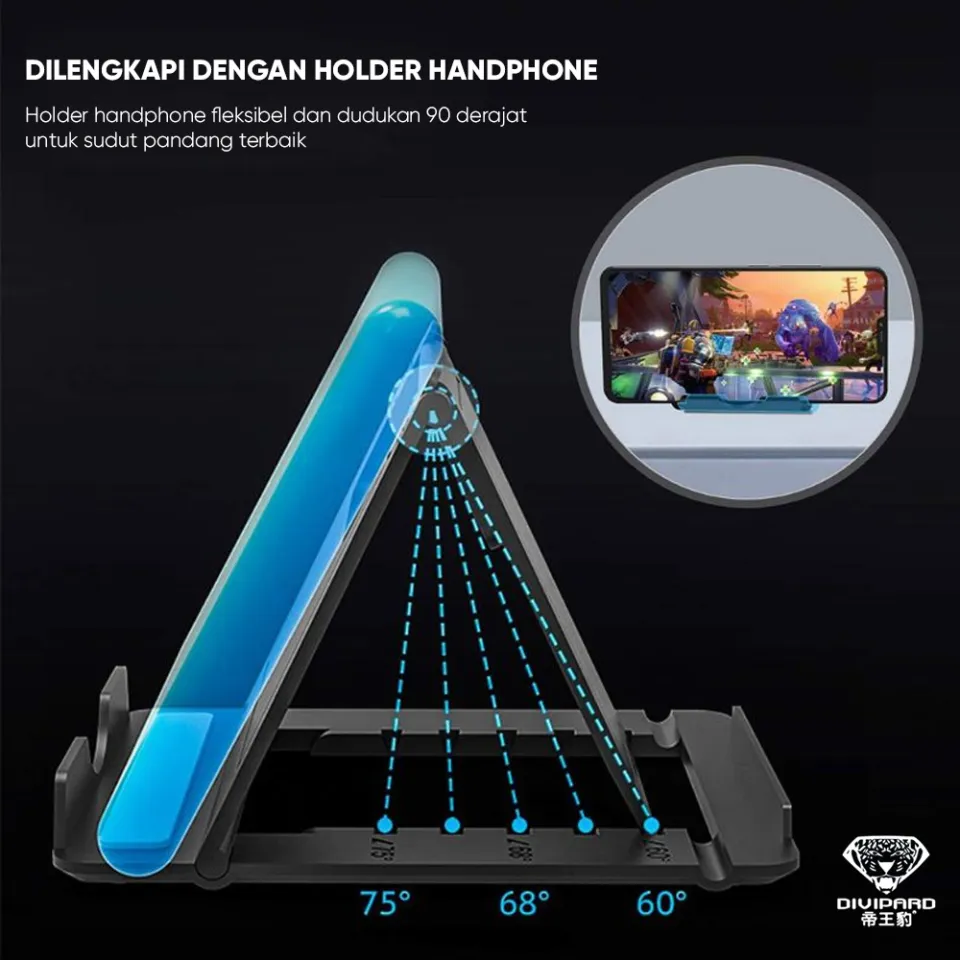 GADGET DREAM Paket Gaming 5in1 Buat Hp Keyboard + Mouse + Mousepad + Holder  + Konektor - 5in1 Mobile Game Combo Pack Divipard MK500