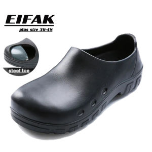 EIFAK Steel Toe Chef Shoes for Men Slip on Kitchen Shoes - Oil Water Resistant Chef Nursing Doctors Shoes Black Formal Safety Work Shoes EVA Waterproof Garden Shoes Outdoor Rain Shoes
