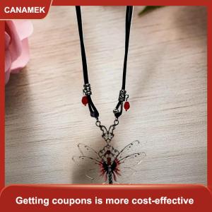 【CANAMEK】 Y2K Chuồn Chuồn Key Red Zircon Vòng Cổ Mặt Dây Chuyền Cánh Retro Punk Da Hip Hop Choker Phụ Nữ Hợp Thời Trang Quà Tặng Trang Sức