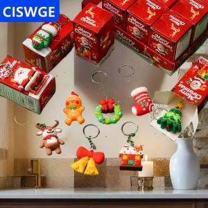 [COD] CISWGE AUTOPARTS 12PCS Giáng sinh Keychain mù hộp phim hoạt hình Santa Claus cây Snowman Keyring Ba lô Mặt dây chuyền bất ngờ hộp năm mới bên Quà Tặng