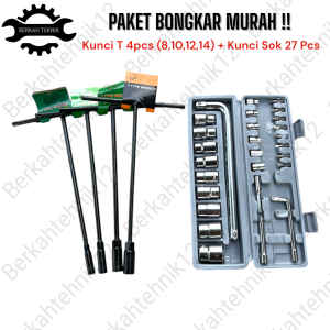 Kunci Shock Sok Set 27 Pcs 1 Set Kunci Shok T 4PCS 8-10-12-14 Kunci Bago 10 Inch Bonus Drei Obeng BB
