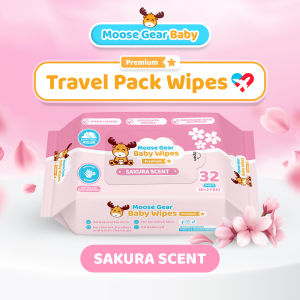 Moose Gear Baby Wipes Sakura Scent 32s TRAVEL PACK w/ Vitamin E & Aloe Extract Premium Thick & Soft