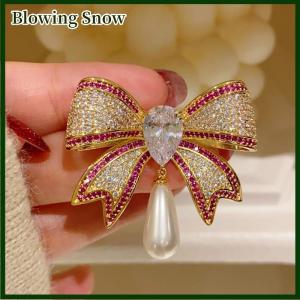 Blowing เข็มกลัดติดโบว์ประดับพลอยเทียมอารมณ์สำหรับผู้หญิงแฟชั่นสาวๆเข็มกลัดชุดสูทหรูหราของขวัญเสื้อผ้า