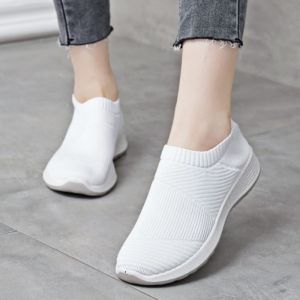 Womens Slip On Flat Shoes White Non-slip Boat Shoes Comfy Loafers Breathable Rubber Shoes for Women