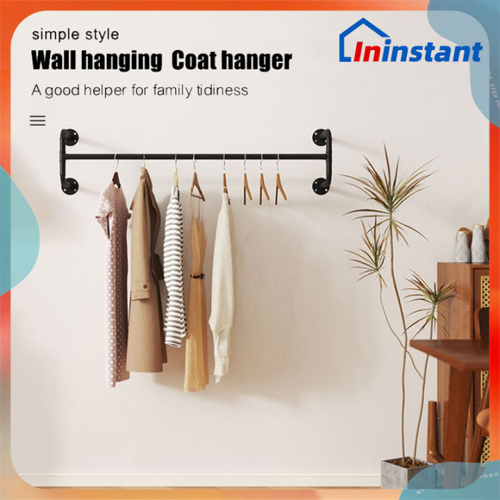 Ininstant Stainless Steel Clothes Hanging Rod Space Saver Wall Mount Hanger  Clothes Drying Rack Clothes Rail Magic Wardrobe Drying for Bathroom Hotel 
