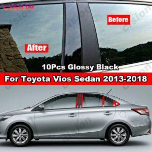 10Pcs Car Window Door Column B C Pillar Post Cover Trim For Toyota Vios Sedan 2013 2014 2015 2016 2017 2018 Glossy Black Carbon Fiber Mirror Effect PC Material Sticker Styling