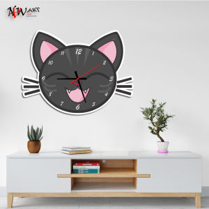 Jam Dinding Kucing Lucu Hiasan Dinding Kamar Dekorasi Aesthetic Karakter Ukir Minimalis