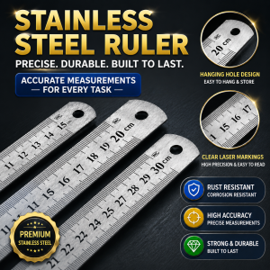📏 Pembaris Keluli 15CM/20CM Stainless Steel Ruler Clear Engraved Scale Metal Measuring Tool School Office