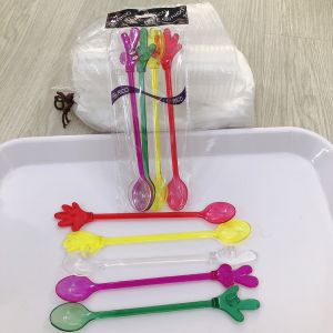 Sét 5 Muỗng Nhựa Cà Phê Sinh Tố RICO hình bàn tay- Dài 20cm -Nhiều màu