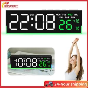 【HOSPORT】LED Alarm Clock with Atmosphere Lights Digital Clock USB Charging Port Desk Clock Large Display for Living Room Decor