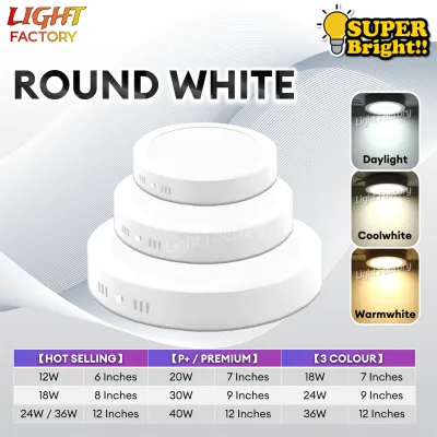 LED Surface Downlight Round/Square 12W 18W 24W 36W PREMIUM 20W 30W 40W Ceiling Down light Black/White Frame Lampu Siling