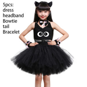 tutu dress outfit for Kids black cat animal Halloween costumes toddler Baby Girl fancy performance birthday party dress
