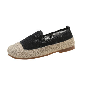 Fisherman Shoes Womens New Casual Linen Lace Stitching Single Shoes Womens Mid-mouth One Foot Pee Beanie Womens Shoes
