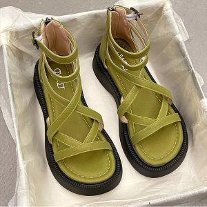 [Free Shipping] Stylish Platform Sandals For Women 2026 Summer New Model Thick-Soled Height-Increasing Hollowed-Out Cross-Strap Roman Sandals